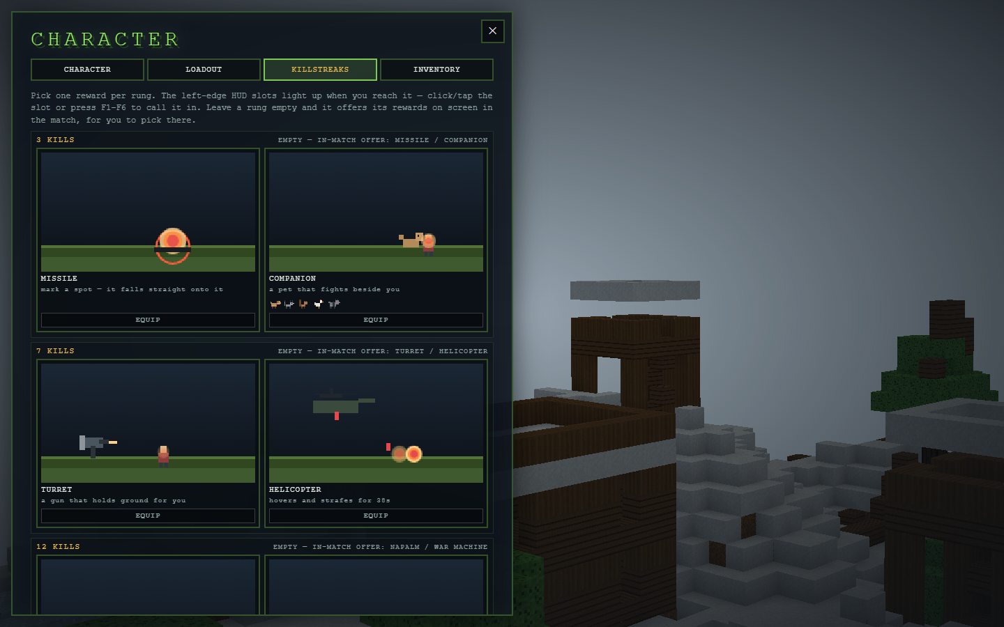 BlockStrike killstreak selection screen